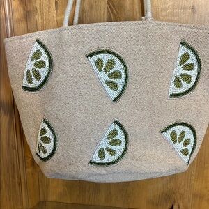 Made In India | Lime Beaded Farmers Market Beach Day Tote Bag 🍋‍🟩